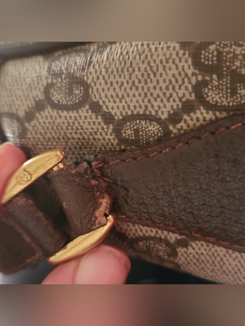 Authentic Vintage Gucci Brown Leather GG and GRG Webbing Accent Bag - Picture 11 of 13
